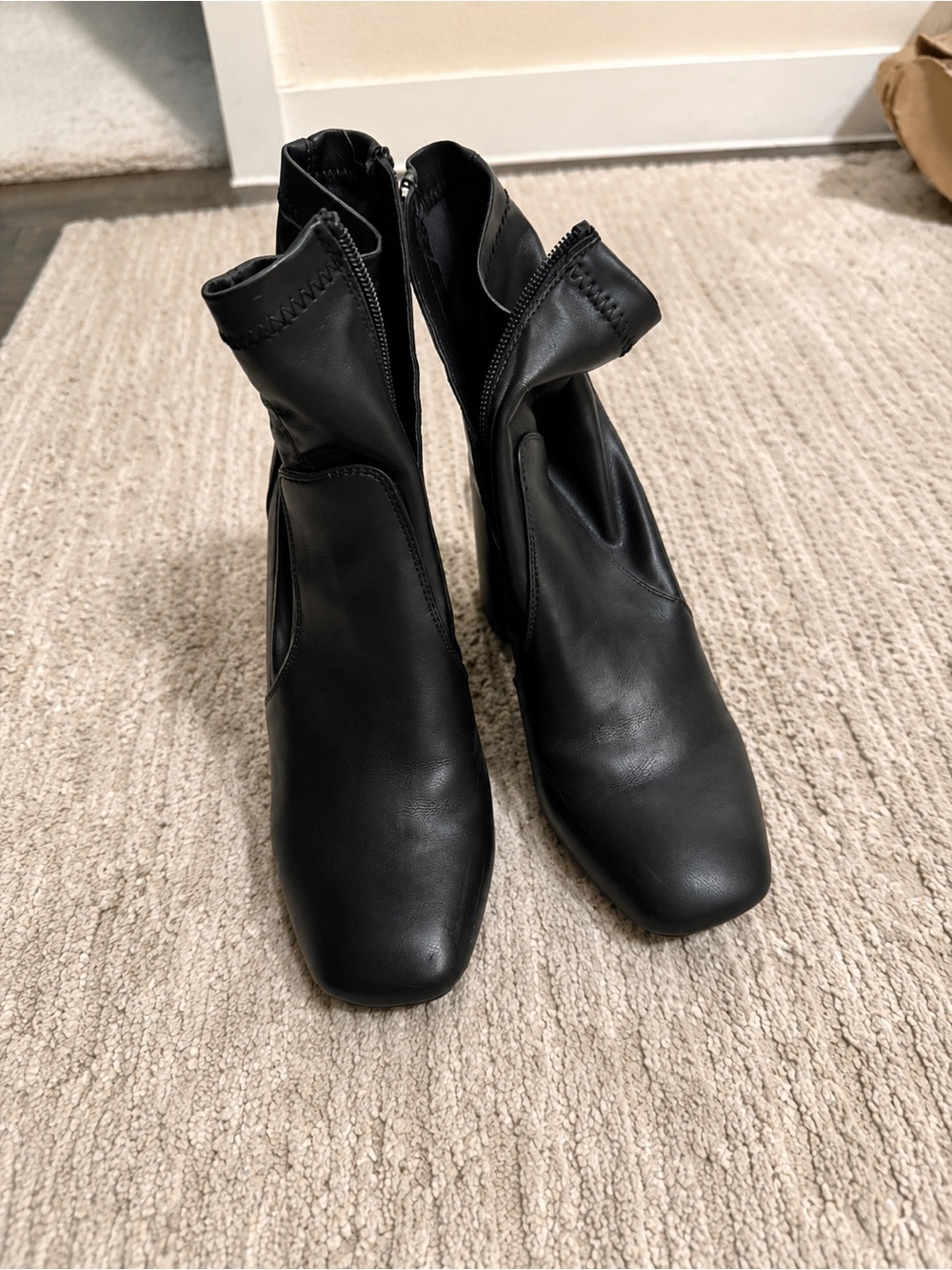 Madden Girl Black Square-Toe Zipper Ankle Booties